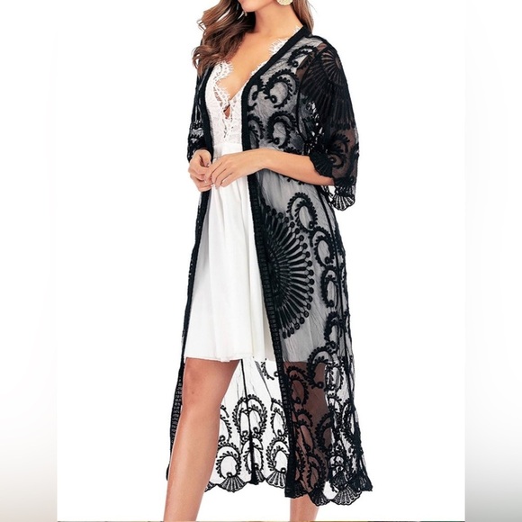 Shermie Black Swim Cover Up for Summer Seethrough Open Front Size M - Picture 1 of 6